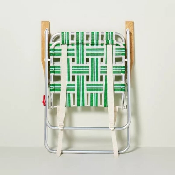 Folding Lawn Chair – Hearth & Hand Magnolia – Cream Green Blue Webbed - Picture 4 of 9